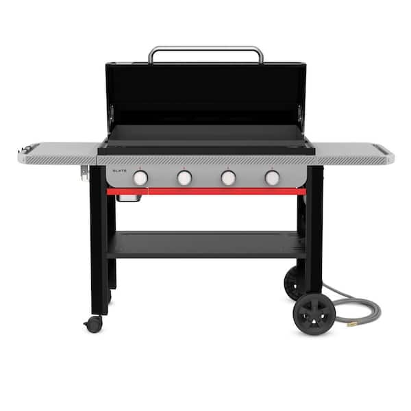 Slate Rust-Resistant Griddle 4-Burner Natural Gas 36 in. Flat Top Grill in Black with Open Cart