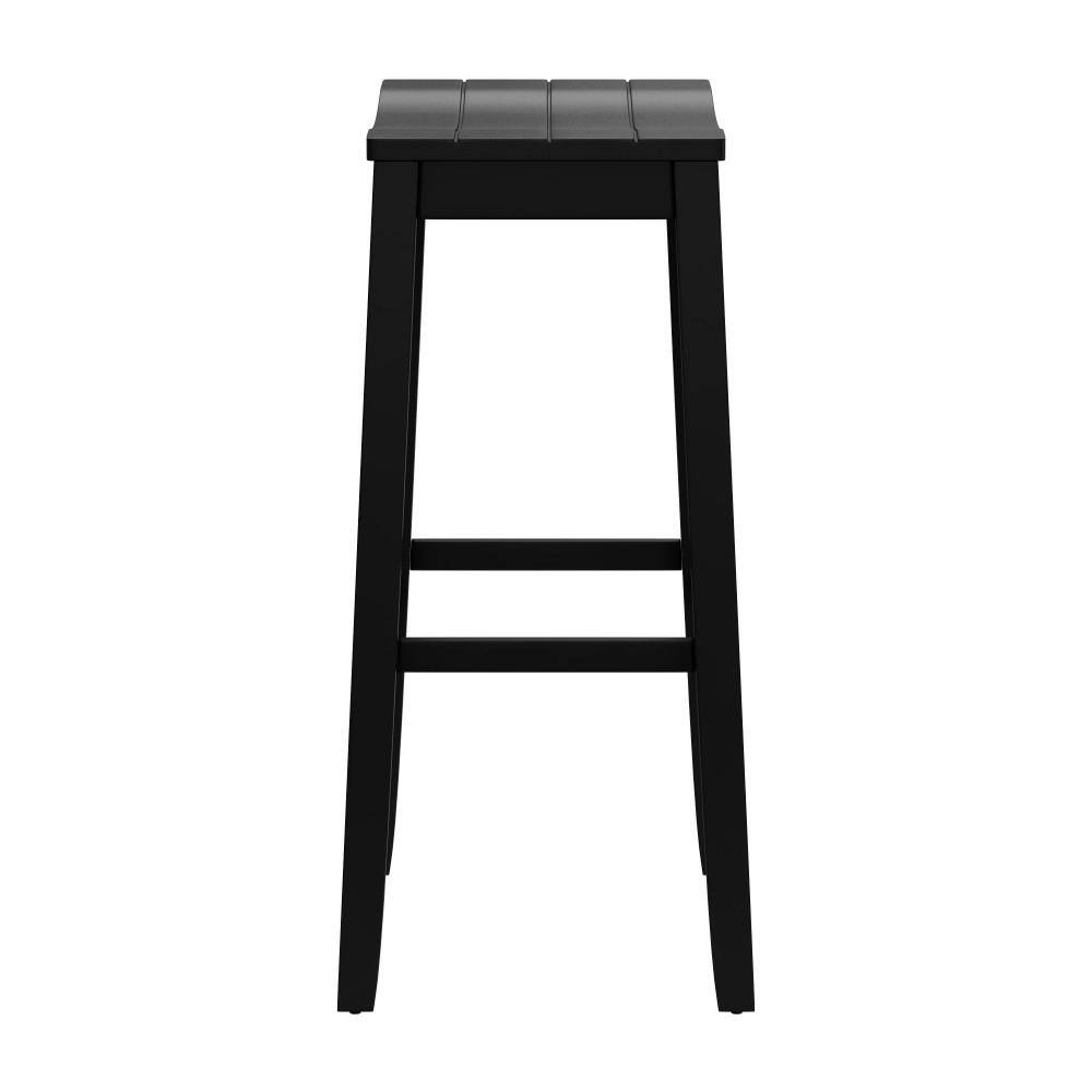 Black Wood Backless Saddle-Style Bar Stool