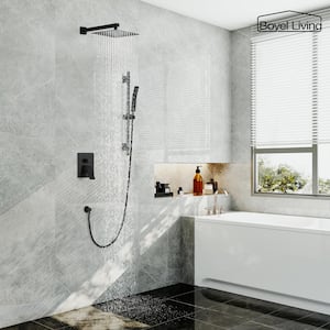 1-Spray Patterns with 2.5 GPM 10 in. Wall Mount Dual Shower Heads with Pressure Balance Valve in Matte Black