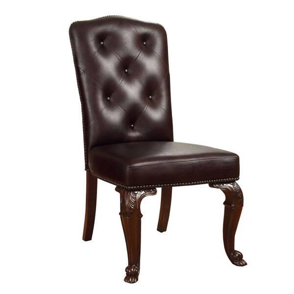 Aden Brown Cherry/Pattern Faux Leather Side Chair (Set of 2