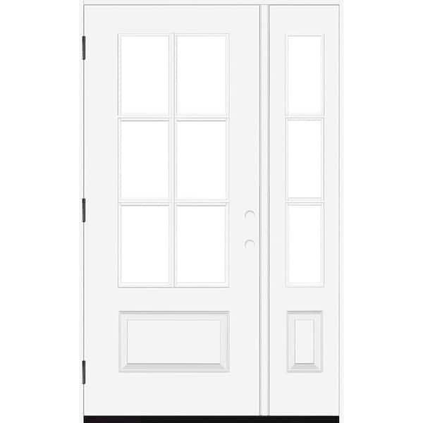 Steves & Sons Legacy 49 in. x 80 in. 3/4-6Lite Clear Glass RHOS White Primed Fiberglass Prehung Front Door w/10in.SL