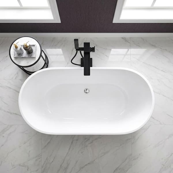 ANZZI Mone 59 in. x 29 in. Flat Bottom Freestanding Soaking