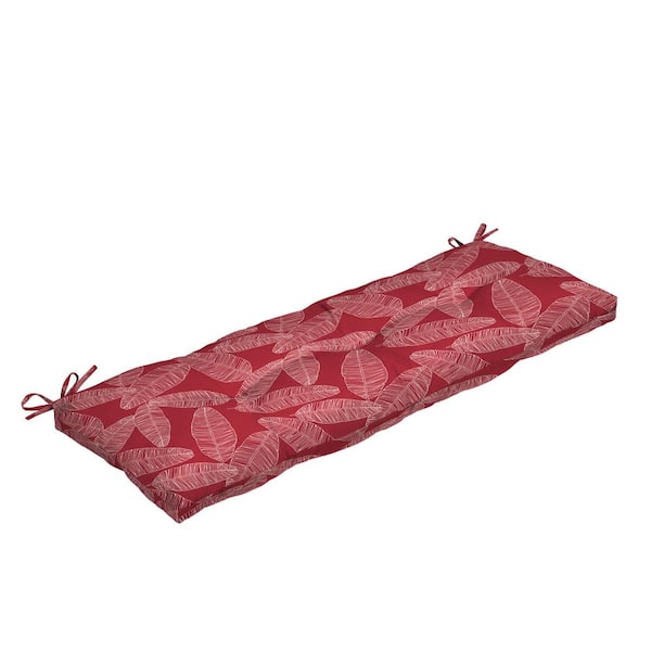 ARDEN Rectangle Outdoor Plush Modern Tufted Bench Cushion, Red Leaf Palm