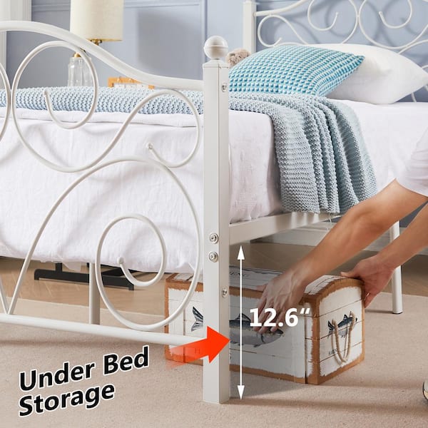 Twin Size 2-Piece Metal Platform Bed Frame Set - No Box Spring Needed, White Style 7