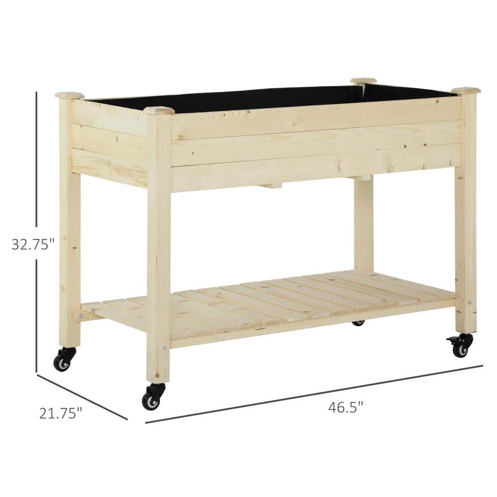 Natural Fir Wood Raised Garden Bed with Wheels and Shelf