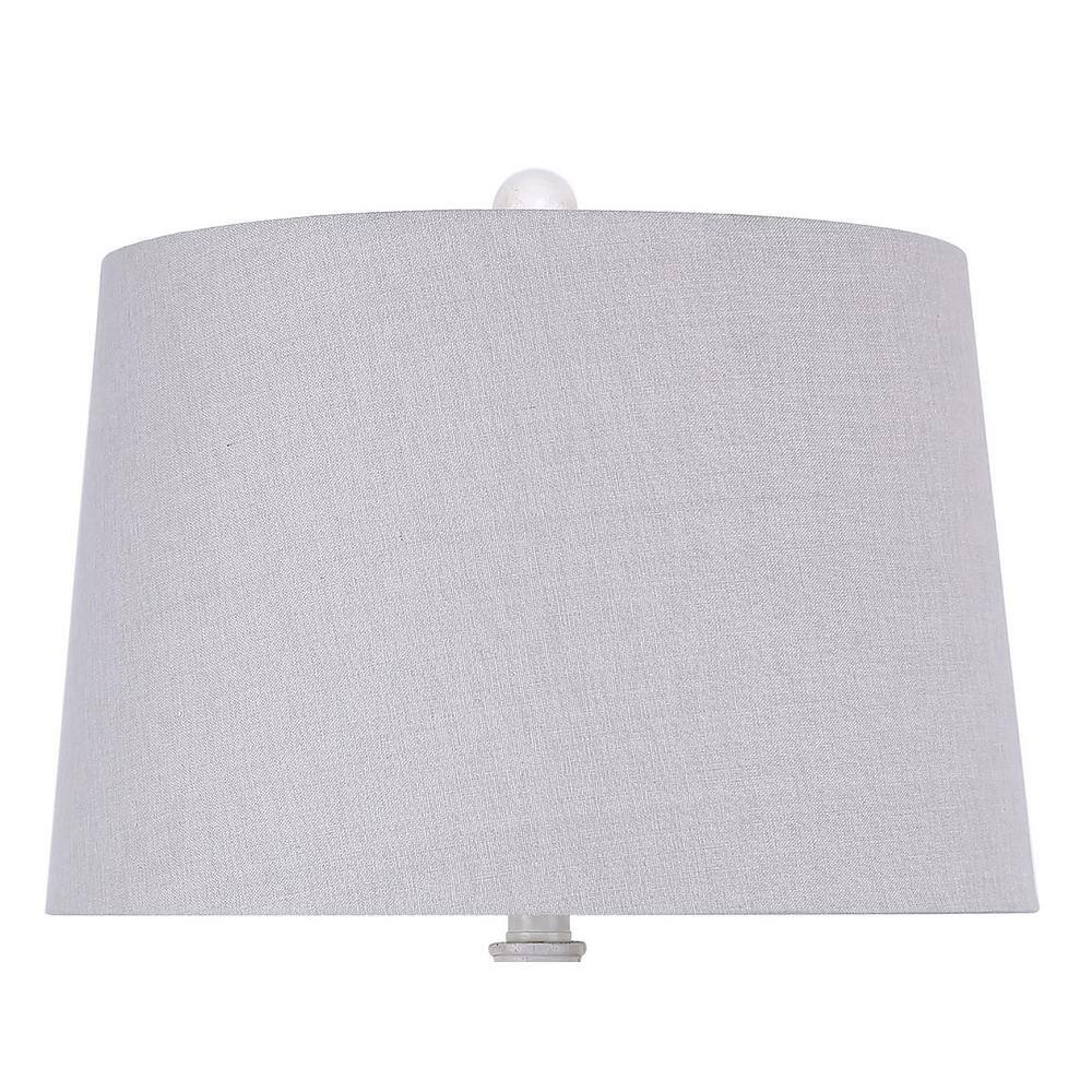 30" Distressed Off-White Polyresin Table Lamps with Gray Linen Shades, Set of 2