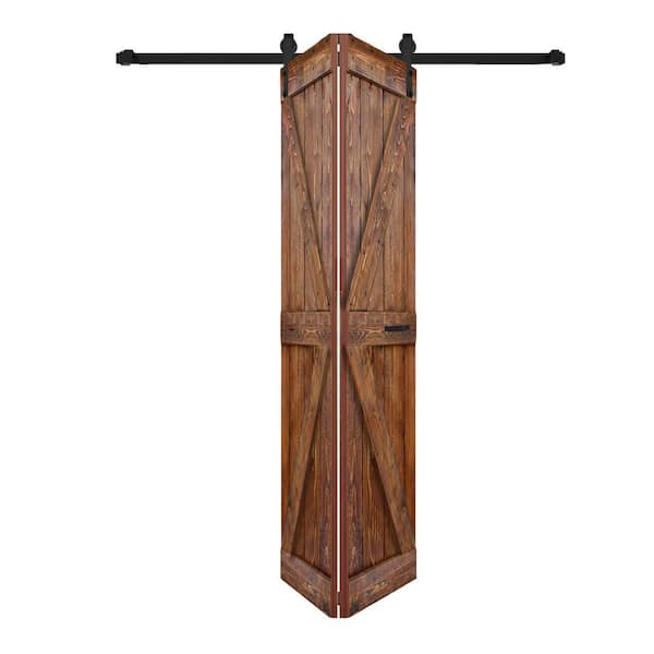 K Style 48 in. x 80 in. 24 in. x 80 in. x 2Panels Classic Walnut SolidCore Wood Bi-Fold Door HardwareKit Assembly Needed