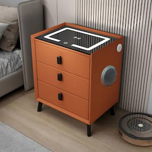 Orange 3-Drawer 19.70 in.W Nightstand with Wireless Charging Station, USB Charging Ports and Bluetooth Audio