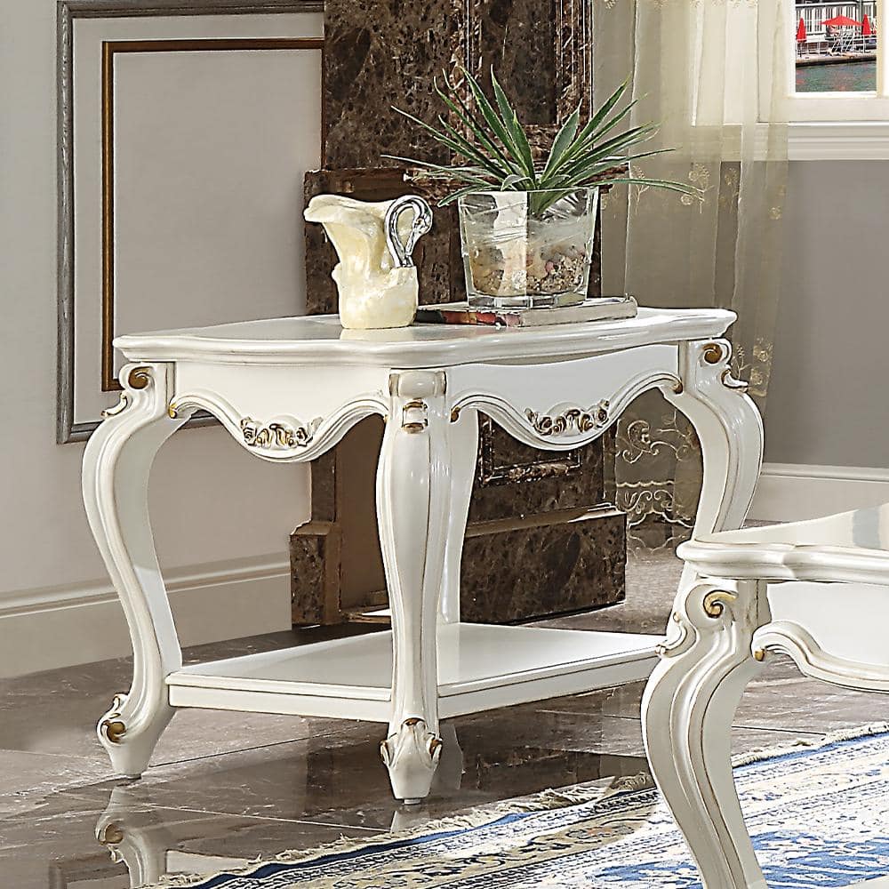 Luxurious Antique Pearl 27" Square Wood End Table with Storage Shelf
