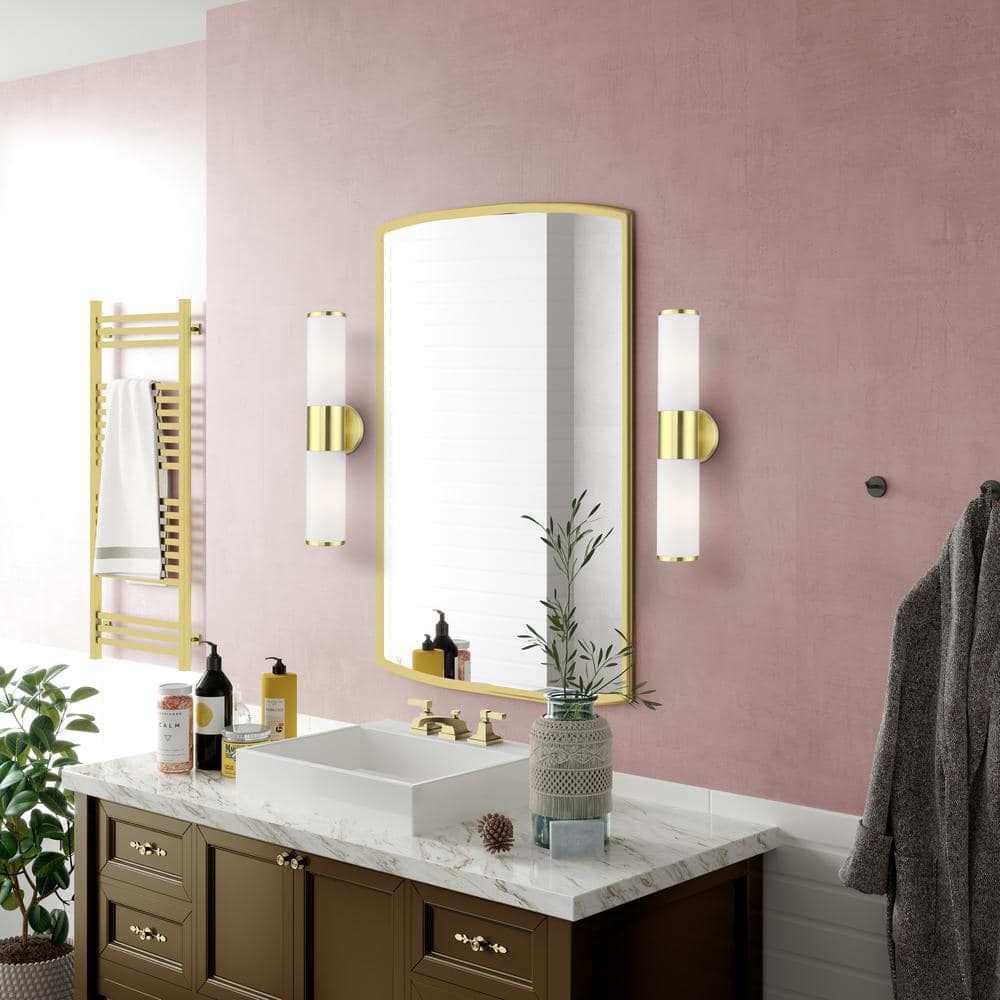 Crestmoor 18.5 in. 2-Light Satin Brass ADA Vanity Light with Satin Opal White Glass