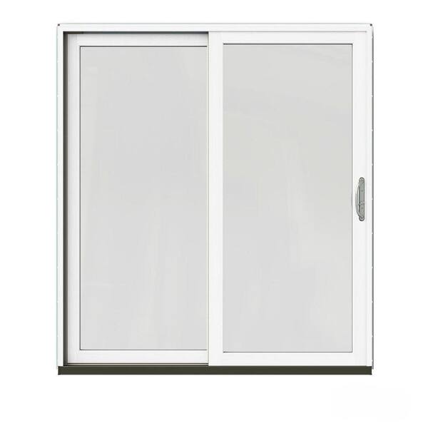 JELD-WEN 72 in. x 80 in. W-2500 Contemporary Vanilla Clad Wood Left-Hand Full Lite Sliding Patio Door w/White Paint Interior