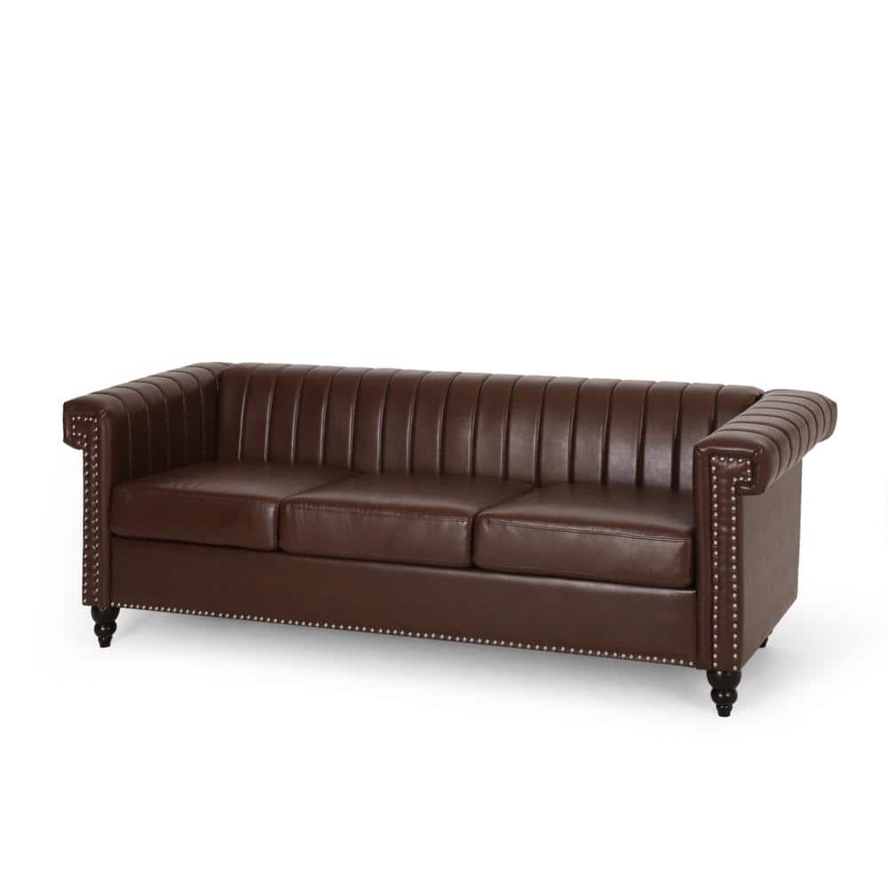 Noble House Gambier 83 in. Dark Brown Faux Leather 3Seats Sofa 105633
