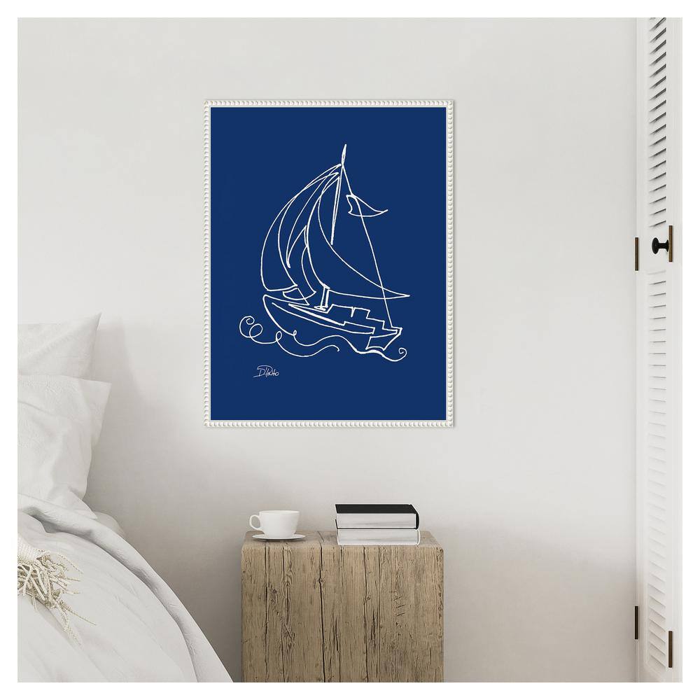 Blue Nautical Sailboat Canvas Print with Beaded Frame
