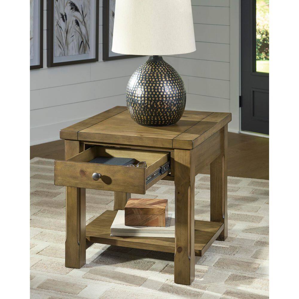 Vandenmore 24 in. Light Brown Rectangle MDF End Table with Shelves - thumbnail 10