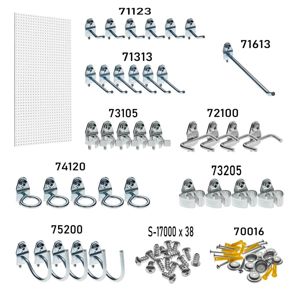 24 in. H x 42 in. W Pegboard 1-Pack White High-Density Fiberboard Kit with 36 Hooks - 2