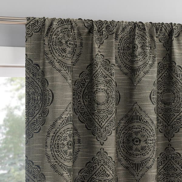 Sun Zero Sintra Medallion Black Polyester 40 in. W x 84 in. L Rod Pocket 100% Blackout Curtain (Single Panel)