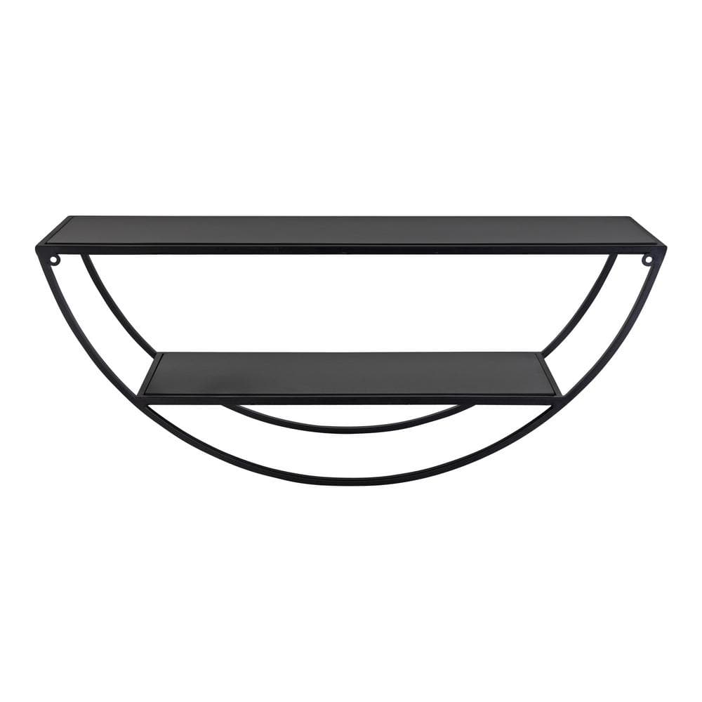 Black Half-Moon Floating Wall Shelf with Wooden Tiers