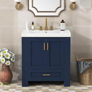 30 in. W x 18 in. D x 32 in. H Single Sink Freestanding Bath Vanity in Blue with White Resin Top