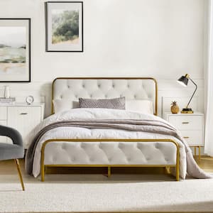 Marlene Ivory Contemporary Upholstered King Size Platform Bed with Bottom Storage and Bed Skirt