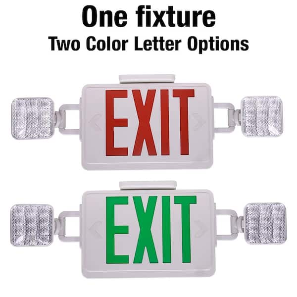 Combination Emergency Lighted Exit Sign with Round Emergency Lights (PLC450)