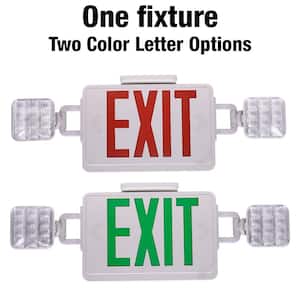 Red or Green Letters 60-Watt Equivalent White Integrated LED Emergency Light Exit Sign Combo with 3.6v Battery Backup