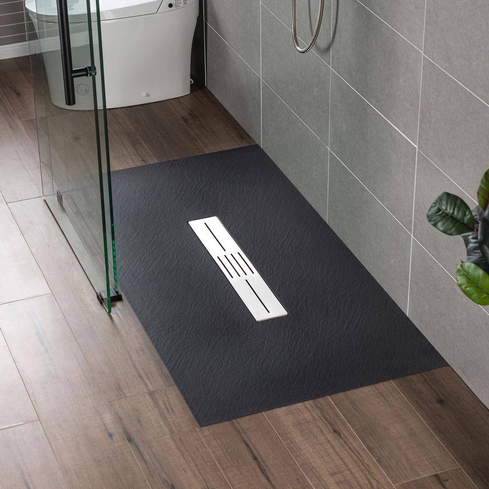 47.25" Black Solid Surface Low-Profile Shower Base with Center Drain