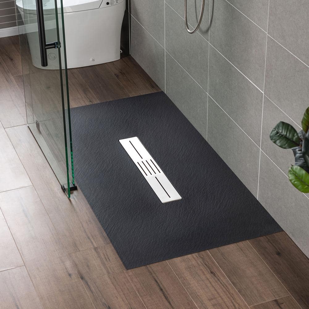 Black Solid Surface Low-Profile Rectangular Shower Base