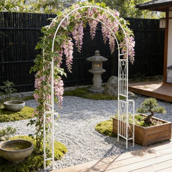 Coporesell 94.5 in. Cream White Metal Garden Trellis Climbing Plants Support Rose Arch Outdoor Arch