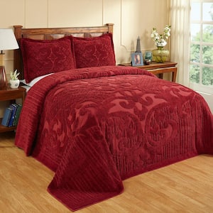 Bedspread French Medallion Burgundy Red 100% Cotton Quilt Set Coverlet 