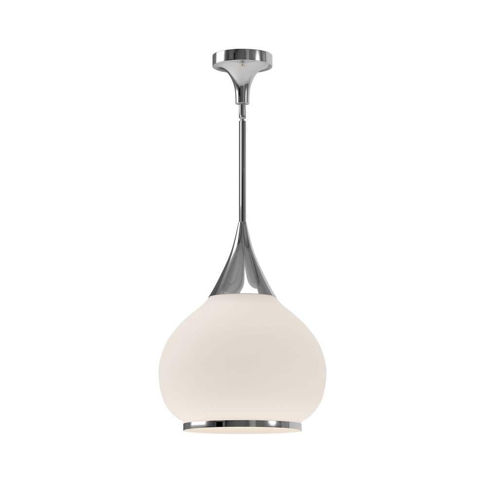 KUZCO Hazel 60-Watt 1-Light Chrome/Opal Glass Pendant Light
