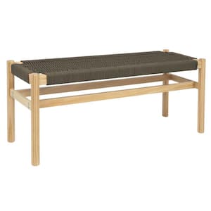 Fernway Moss Green Dining Bench Backless with Solid Wood and Woven Rope Entryway 15 in.