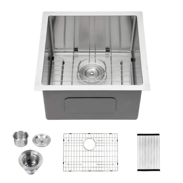 15 in. Small Undermount Sink Single Bowl 18-Gauge Brushed Stainless Steel Kitchen Sink
