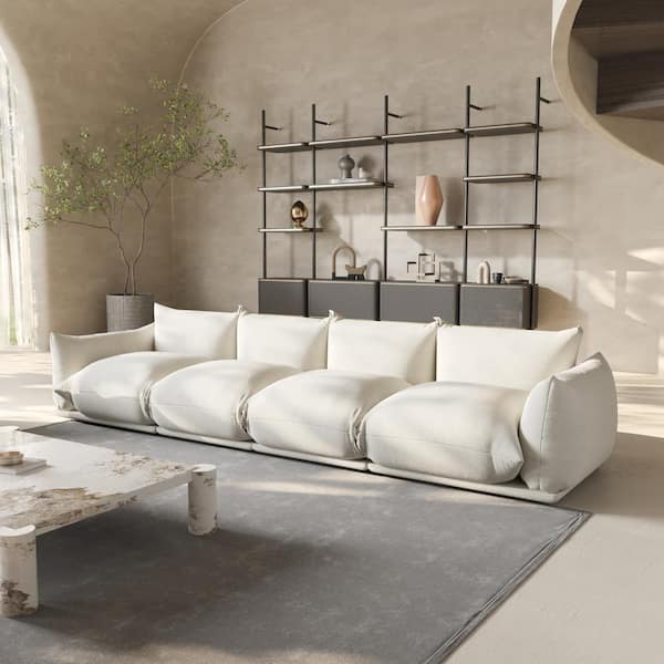 Marenco 131 in. Flared Arm Comfy Chenille Lawson Modular 4-Seat Sofa Modern Reversible Couch with Thick Cushion in Beige