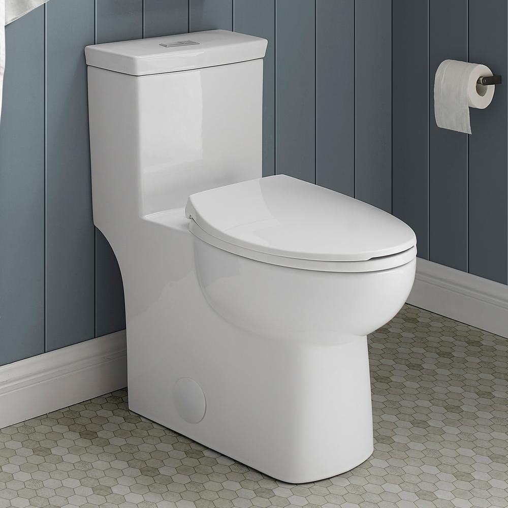 Glossy White Elongated Dual Flush One-Piece Toilet