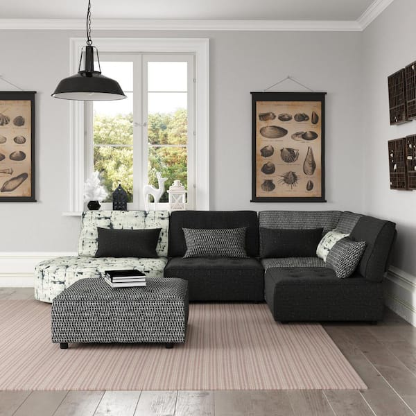 Black couch online with ottoman