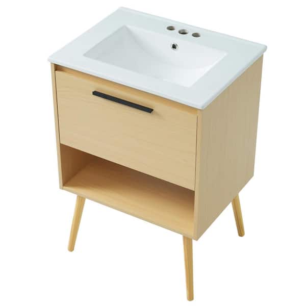 24 in. W x 18 in. D x 33.4 in. H Single Sink Freestanding Bath Vanity in Natural with White Ceramic Top