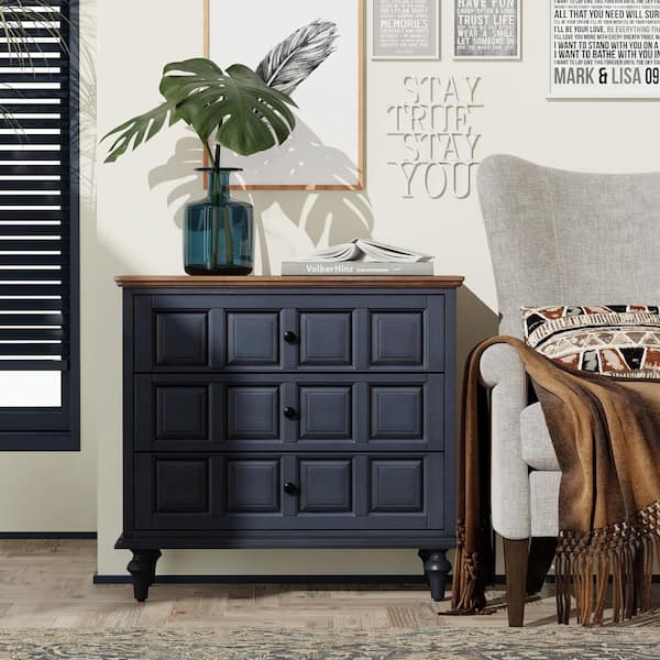 Vintage Black 3 Drawer 15.35 in. Wide Chest of Drawers