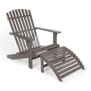 Saranac Gray Wash Traditional Rustic Acacia Wood Adirondack Chair with Detachable Ottoman (2-Piece)