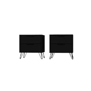 Rockefeller 2-Drawer Black Nightstand (Set of 2)