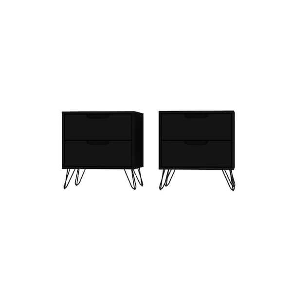 Manhattan Comfort Rockefeller 2-Drawer Black Nightstand (Set of 2)
