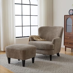 Willey Willey Modern Upholstered Club Chair with Ottoman, Birch, Camel