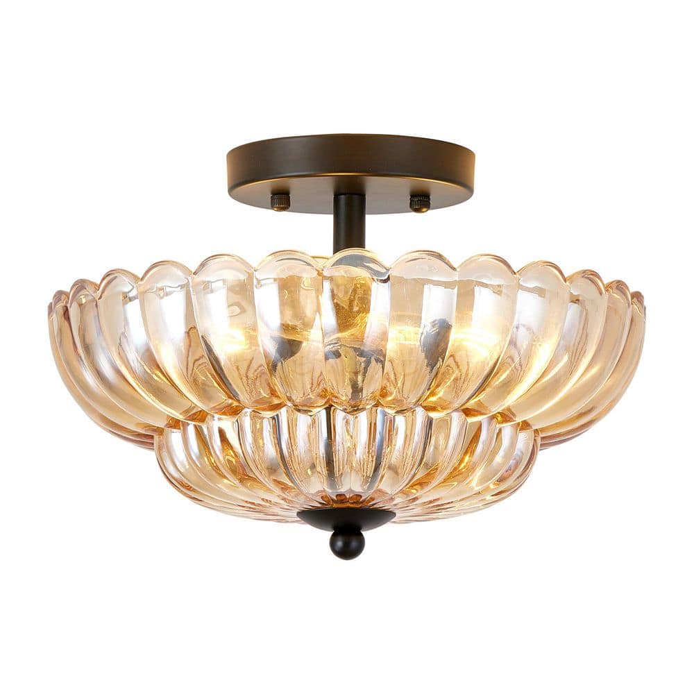 11.8 in Modern Bowl Matte Black Finish Vintage Amber Glass Semi-Flush Mount Ceiling Light for Bedroom and Hallway1 Pack price history on PriceWatchPro