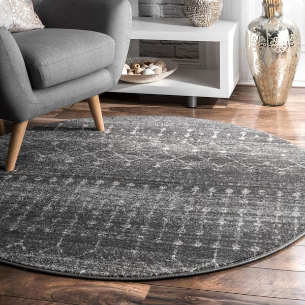Blythe Modern Moroccan Trellis 4 ft Dark Grey Round Rug