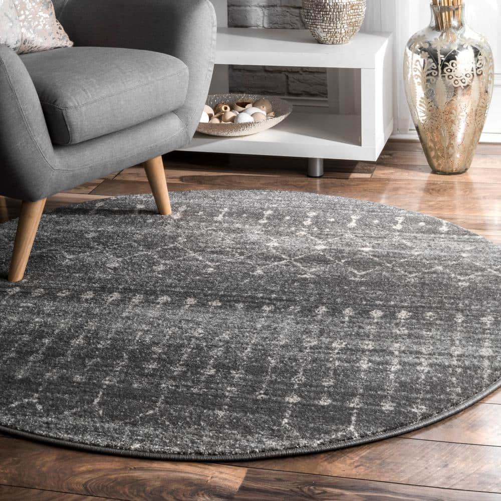 Handmade Easy Care 5' Round Dark Grey Geometric Rug