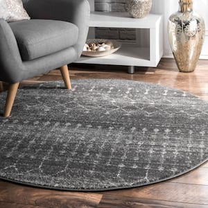 Blythe Modern Moroccan Trellis 6 ft. Dark Gray Round Rug