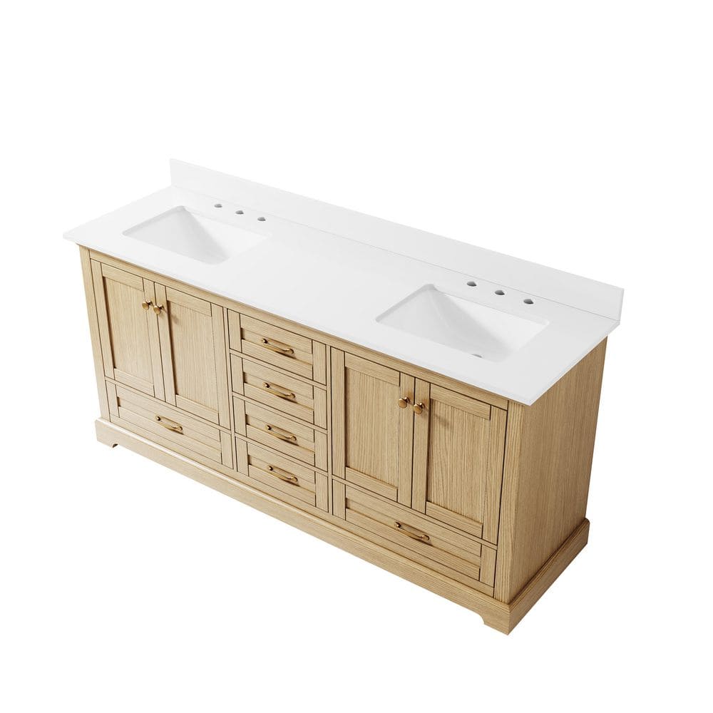LVD 72 in. Freestanding Solid Wood Oak Bath Vanity with White Cultured Marble Top Assembled, Soft-close Door and Drawers price history on PriceWatchPro