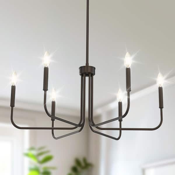 28 in. Oil Rubbed Bronze 6-Light Farmhouse Rustic Candle Ceiling Chandelier for Dining Room Foyer and Adjustable Height