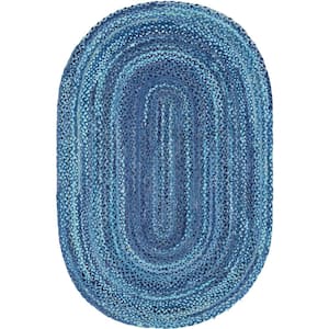 Braided Chindi Blue 5 ft. x 8 ft. Oval Area Rug