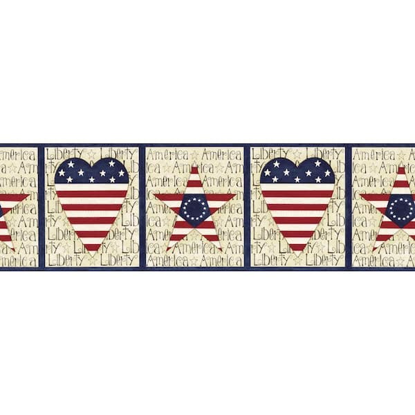 The Wallpaper Company 8 in. x 10 in. Blue Stars and Stripes Border Sample-DISCONTINUED