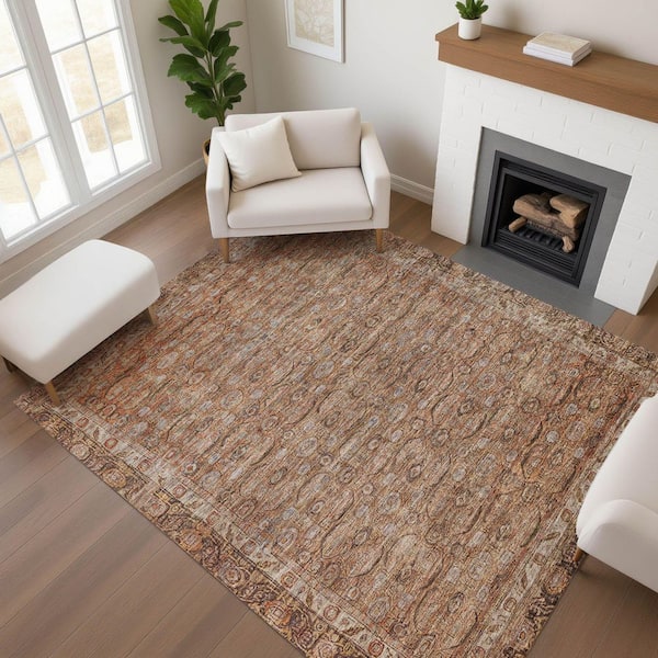 Mayfield Premium Machine Washable Abstract AMF1762 Copper 8 ft. x 10 ft. Area Rug